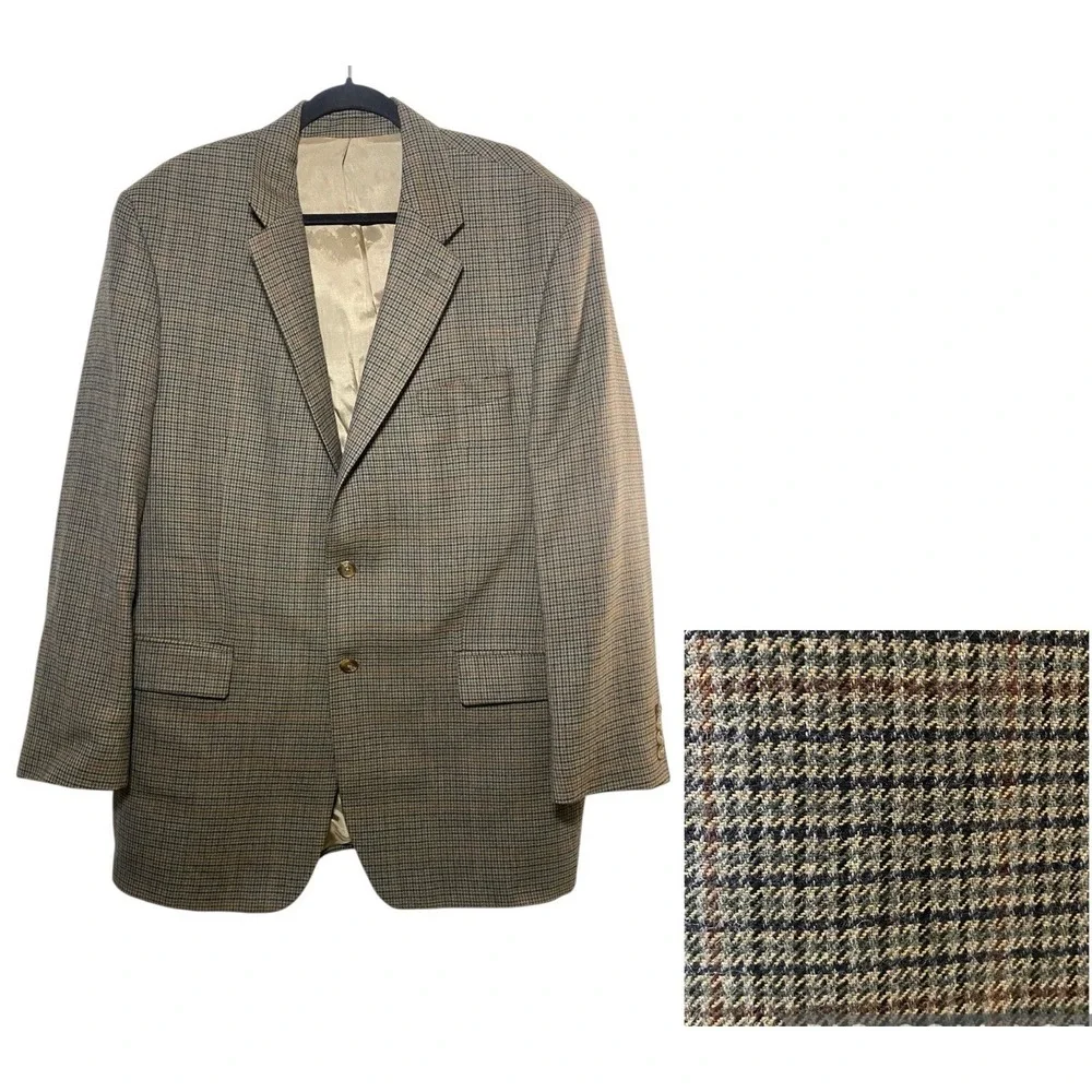 Lauren Ralph Lauren Mens Taupe Multicolor Houndstooth Blazer Size 46L Sport Coat